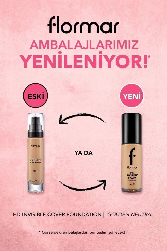 Flormar Doğal Bitişli Fondöten- Invisible Cover Hd Fdt. - Sarı Alt Ton 090 Golden Natural -