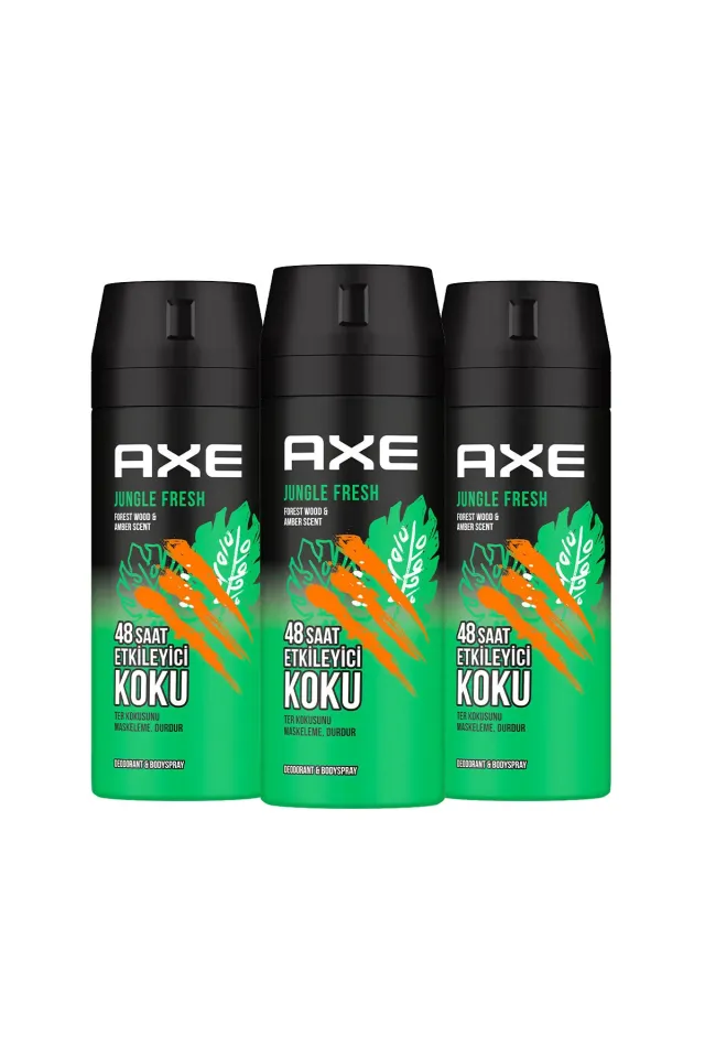 Axe Erkek Sprey Deodorant Jungle Fresh 48 Saat Etkileyici Koku 150 ml X3 Adet