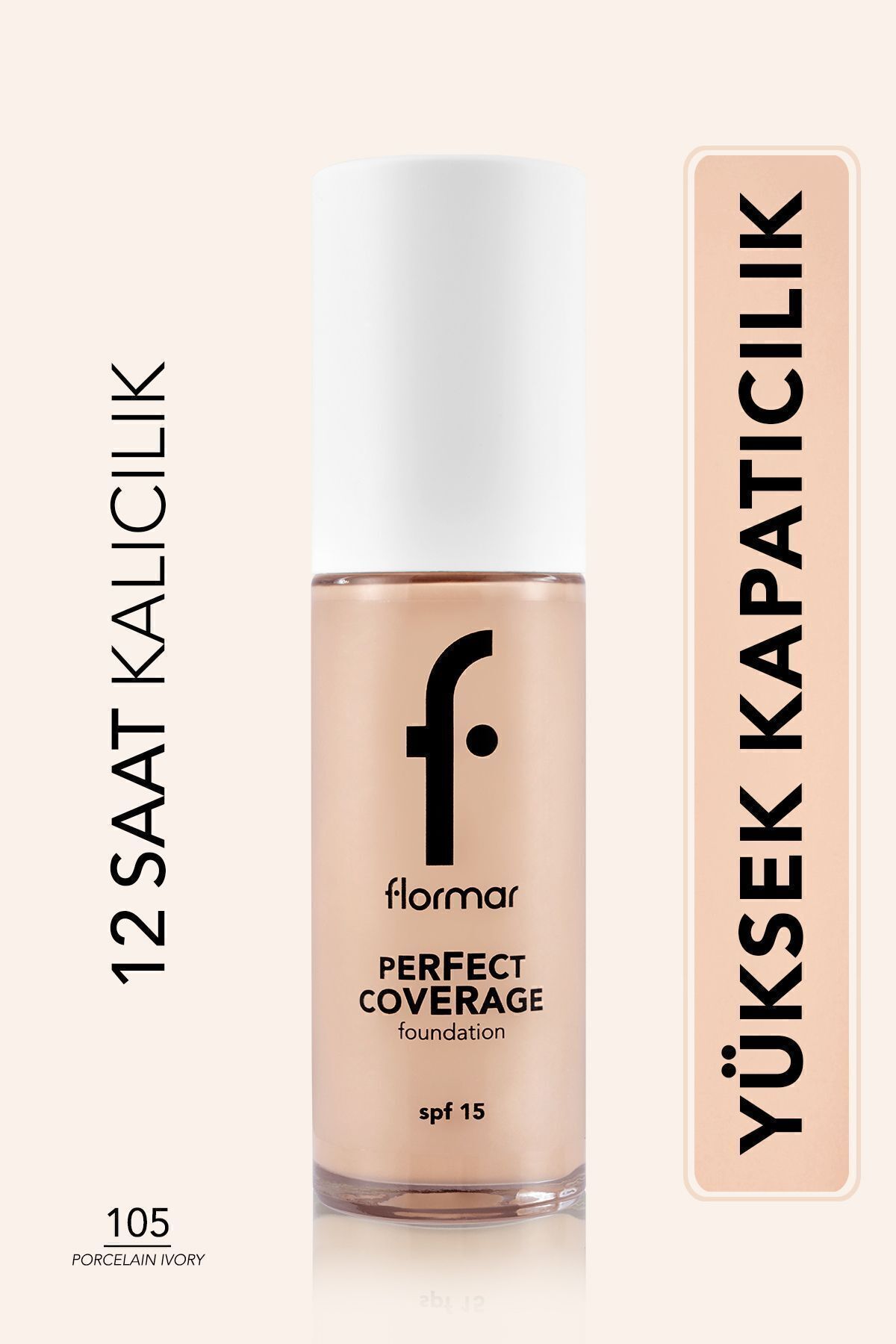 Flormar Perfect Coverage Yoğun Kapatıcı Su Bazlı Fondöten (SARI ALT TON) -130 Light Beige - 105 PORCELAIN IVORY