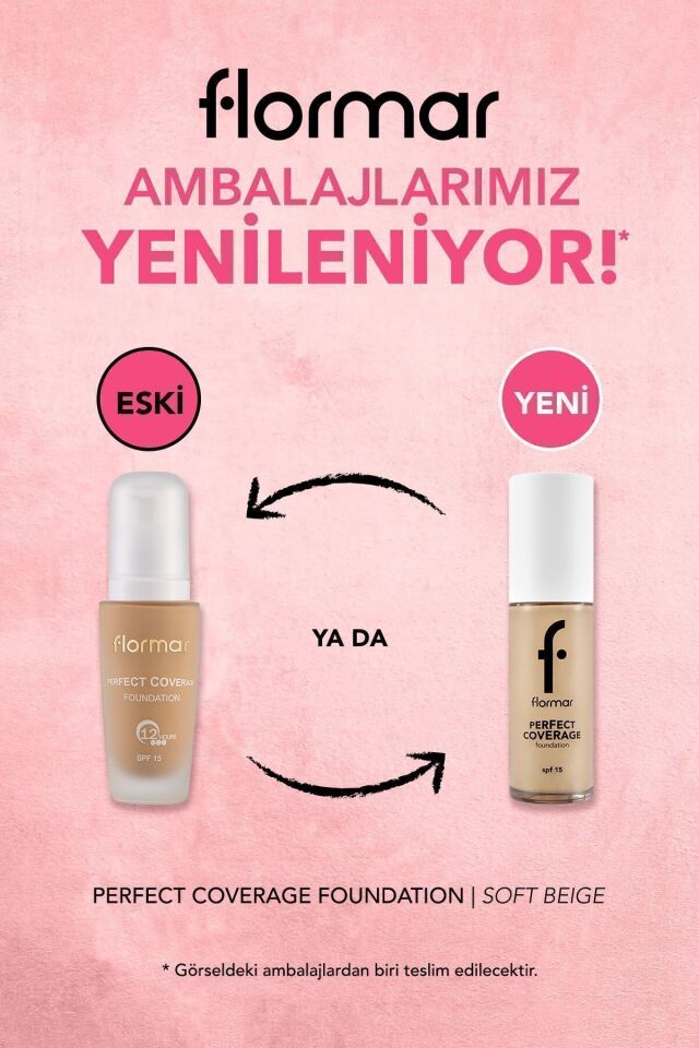 Flormar Perfect Coverage Yoğun Kapatıcı Su Bazlı Fondöten (SARI ALT TON) -130 Light Beige - 102 SOFT BEIGE