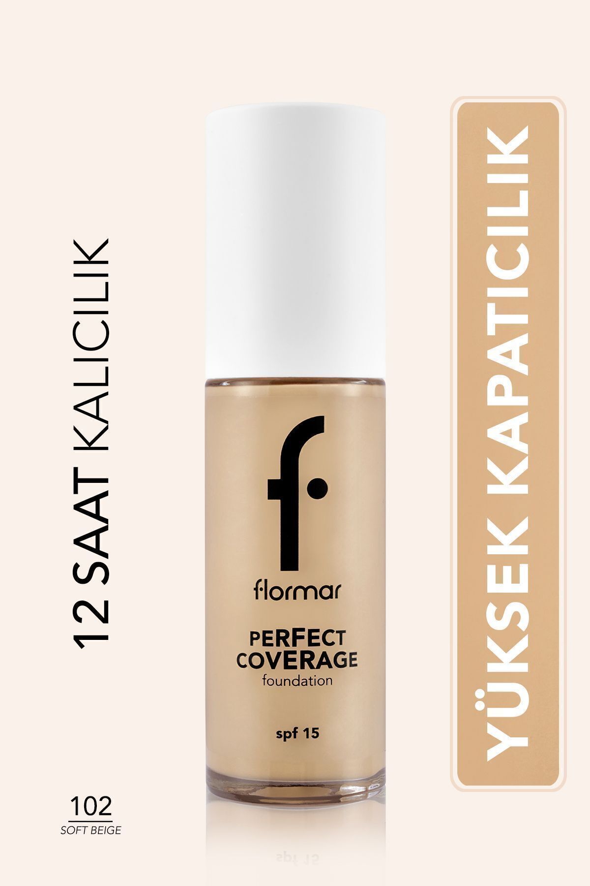 Flormar Perfect Coverage Yoğun Kapatıcı Su Bazlı Fondöten (SARI ALT TON) -130 Light Beige - 102 SOFT BEIGE