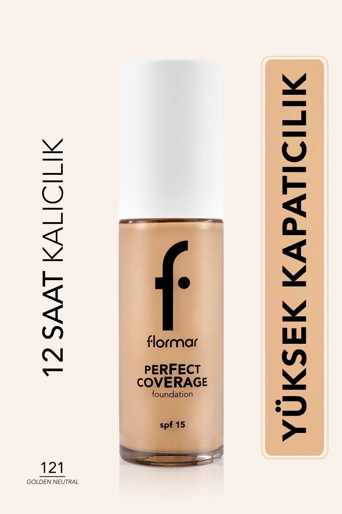 Flormar Perfect Coverage Yoğun Kapatıcı Su Bazlı Fondöten (SARI ALT TON) -130 Light Beige - 121 GOLDEN NEUTRAL