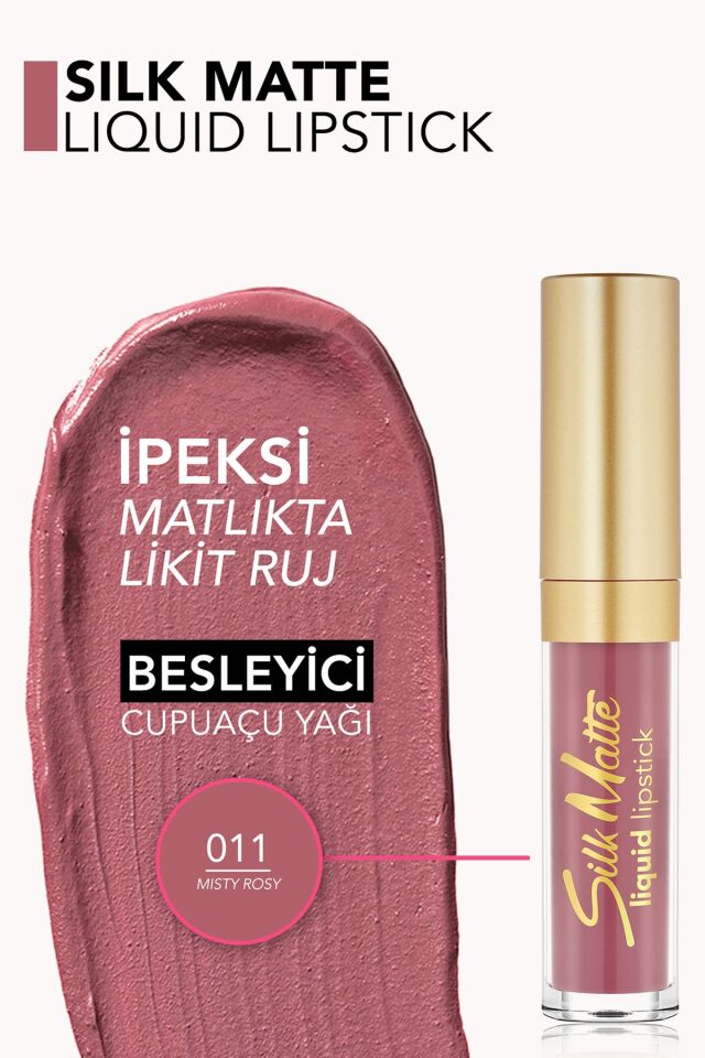 Flormar Kadife Dokulu Likit Mat Ruj - Silk Matte Liquid Lipstick - 011 MISTY ROSY - 011 MISTY ROSY