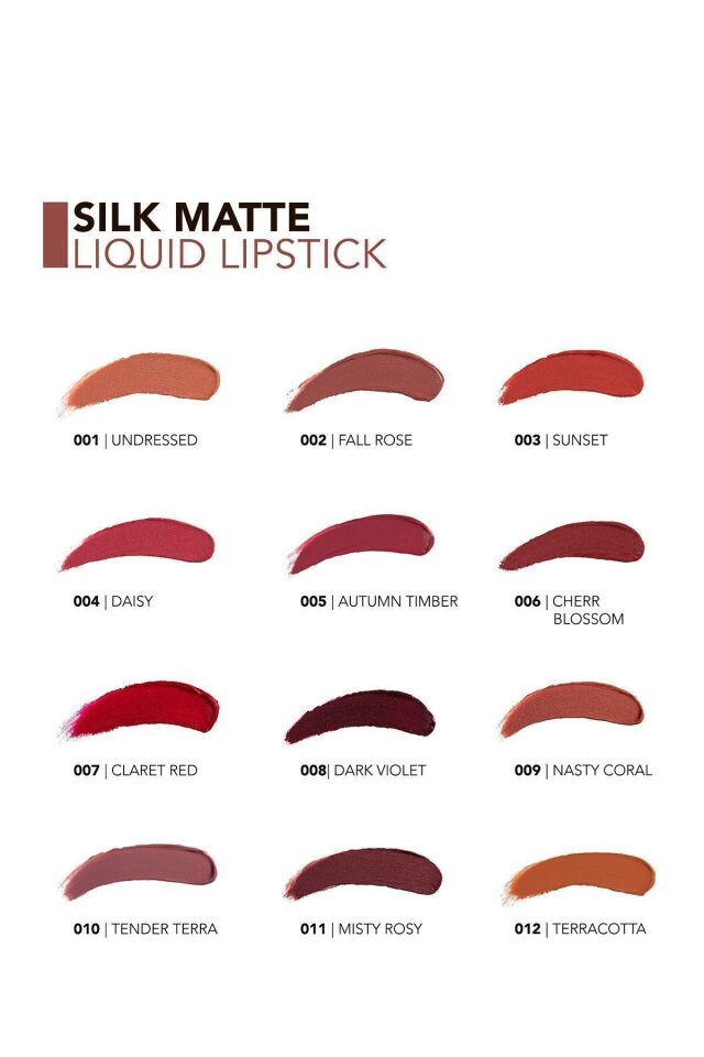 Flormar Kadife Dokulu Likit Mat Ruj - Silk Matte Liquid Lipstick - 011 MISTY ROSY - 012 TERRACOTTA