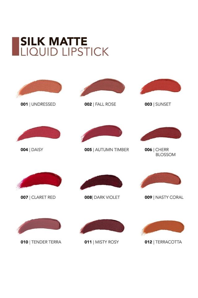 Flormar Kadife Dokulu Likit Mat Ruj - Silk Matte Liquid Lipstick - 011 MISTY ROSY - 002 FALL ROSE