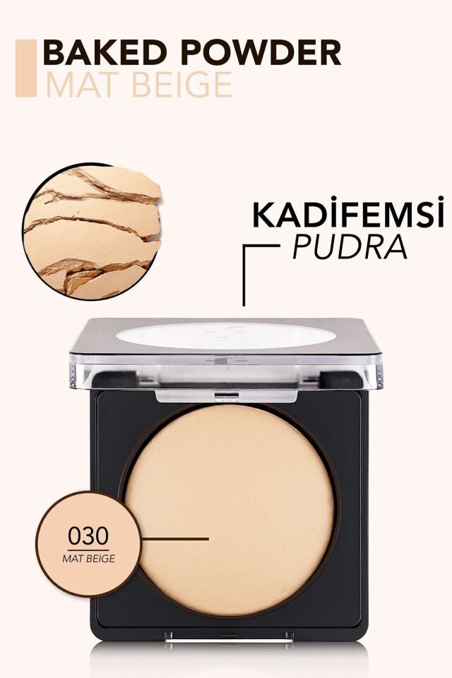 Flormar Yoğun Pigmentli Fırınlanmış Mat Pudra (SOĞUK ALT TON) - Baked Powder - 030 Mat Beige - 030 MAT BEIGE