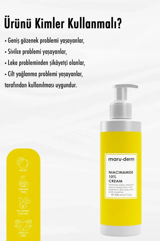 Maruderm Niacinamide %10 Leke Karşıtı Ve Gözenek Sıkılaştırıcı Krem 200 ml