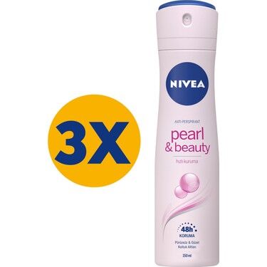 Nivea Kadın Sprey Deodorant Pearl&Beauty 150ml, 48 Saat Anti-perspirant Koruma, X3 Adet