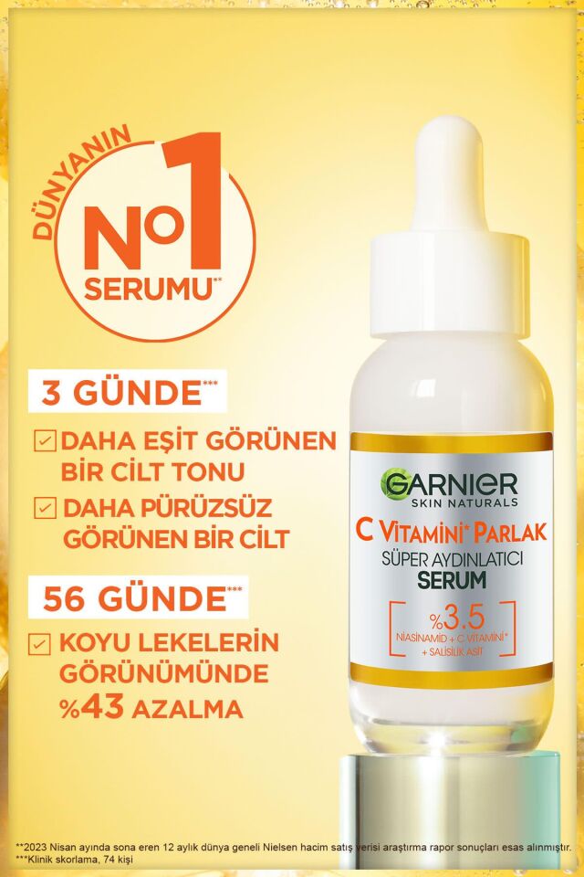 C Vitamini Parlak Süper Aydınlatıcı Serum 30ml  (Niasinamid + Salisilik Asit)