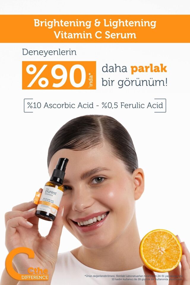 The Purest Solutions C Vit Aydınlatıcı Ve Ton Eşitleyici Bakım Serumu 30 ml %10 Ascorbic Acid & Ferulic Acid %0,5