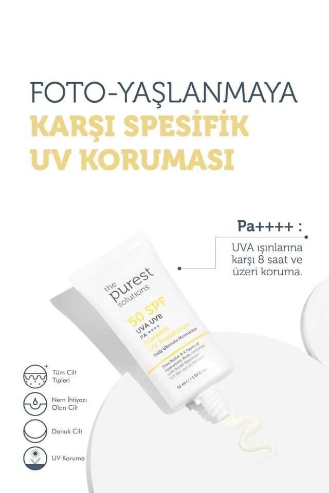 The Purest Solutions Yüksek Koruma ve Nemlendirici Etkili Güneş Koruyucu Krem SPF 50, 50 ml