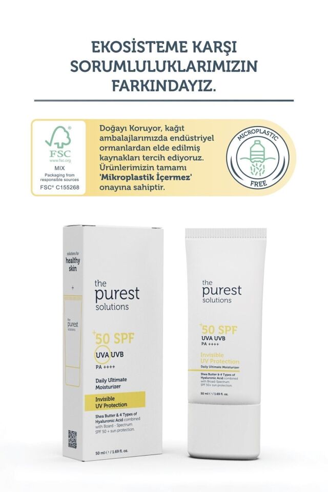 The Purest Solutions Yüksek Koruma ve Nemlendirici Etkili Güneş Koruyucu Krem SPF 50, 50 ml
