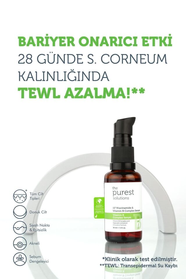 The Purest Solutions Yenileyici Ve Yatıştırıcı B Vitamini Cilt Bakım Serumu 30 Ml (%10 Niacinamide + Provitamin B5)