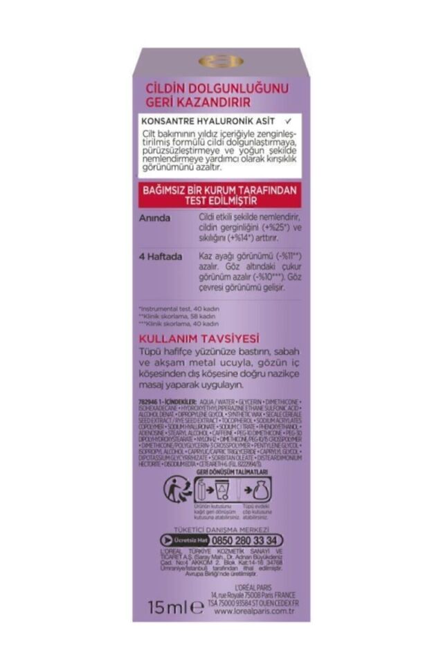 L'oréal Paris Revitalift Filler Dolgunlaştırıcı I Göz Bakım Kremi 15ml -hyaluronik As