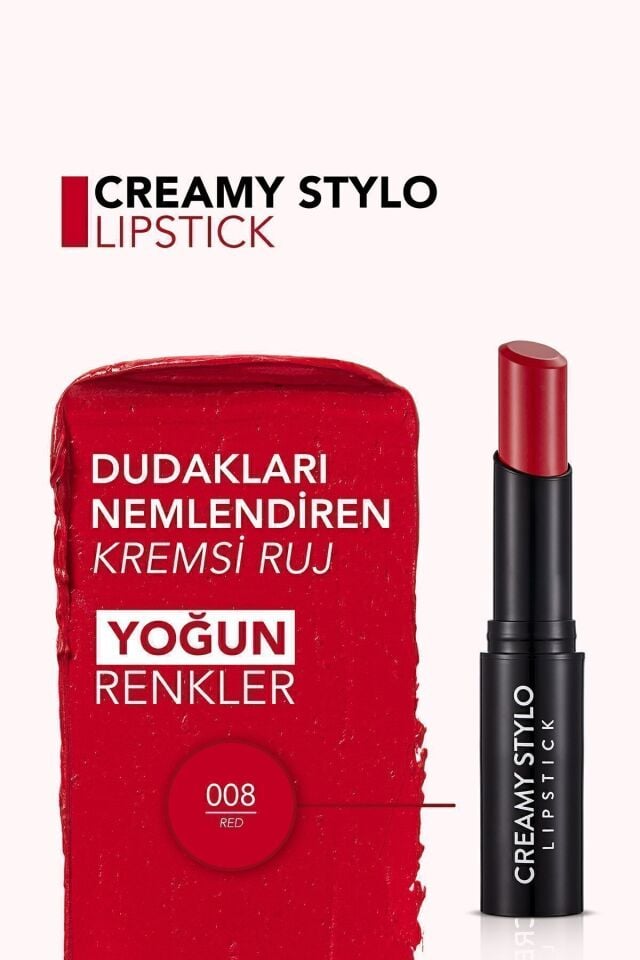 Yarı Parlak Stick Ruj- Creamy Stylo Lipstick -008 Red-8682536013680