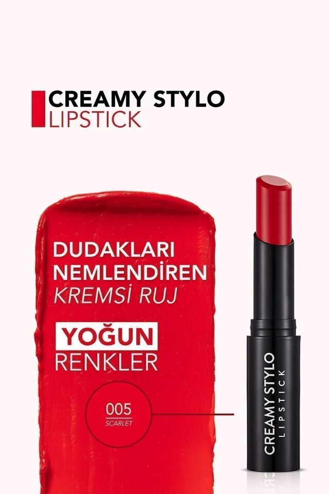 Yarı Parlak Stick Ruj- Creamy Stylo Lipstick -005 Scarlet-8682536013659