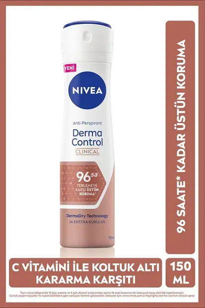 Nivea Kadın Sprey Deodorant Derma Control Clinical 150 ml C Vitamini ile Koltuk Altı Kararma Karşıtı