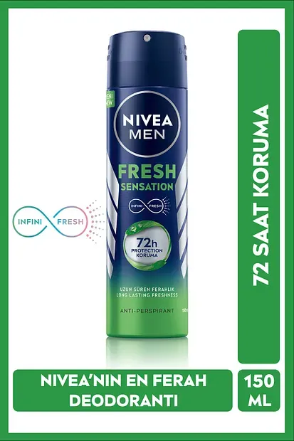 Nivea Men Fresh Sensation Sprey Deodorant 150 ml 72 Saat Anti-perspirant Koruma