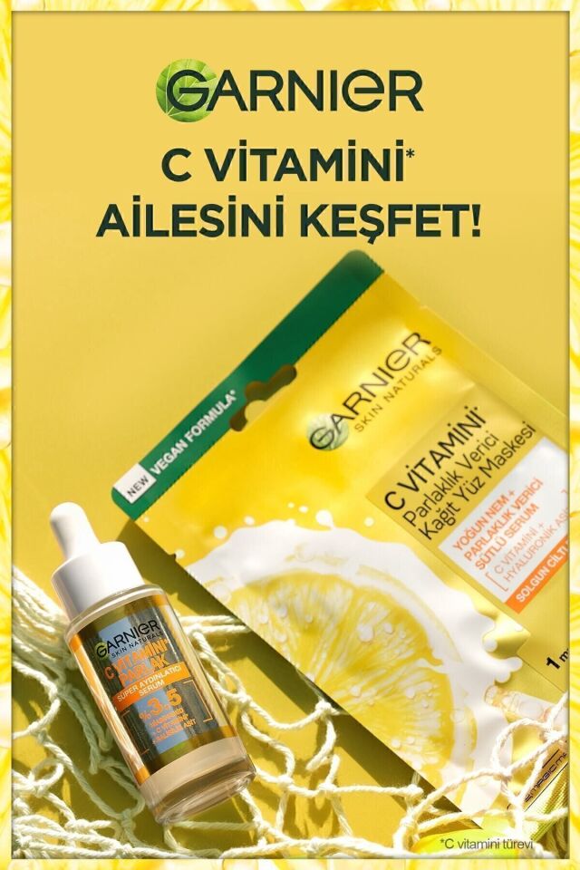 Garnier C Vitamini Parlaklık Verici Kağıt Yüz Maskesi 3'lü Set (5% Gliserin, Niacinamide)