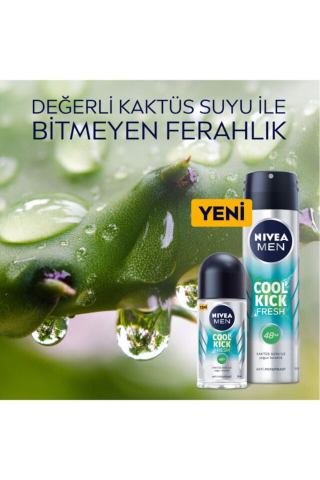 MEN Erkek Sprey Deodorant Cool Kick Fresh 150ml, 48Saat Anti-perspirant, Kaktüs Suyu, Yoğun Ferahlık