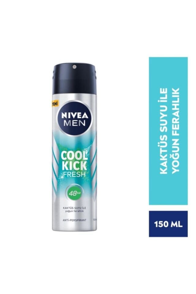 MEN Erkek Sprey Deodorant Cool Kick Fresh 150ml, 48Saat Anti-perspirant, Kaktüs Suyu, Yoğun Ferahlık