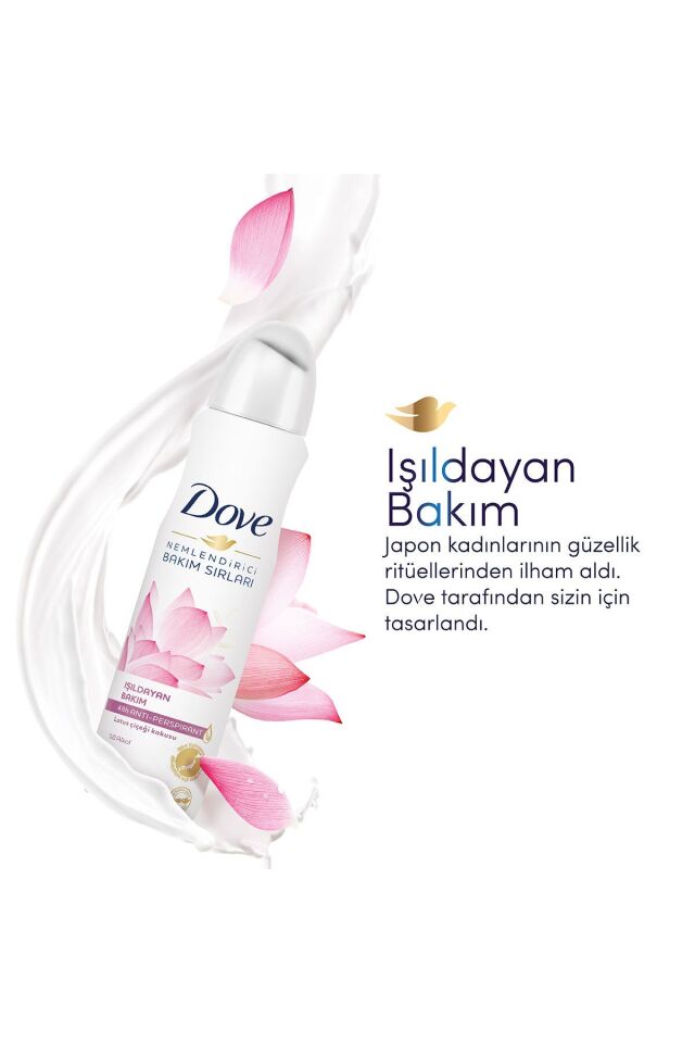 Dove Kadın Sprey Deodorant Işıldayan Bakım Lotus Çiçeği Kokusu 150 ml X3 Adet