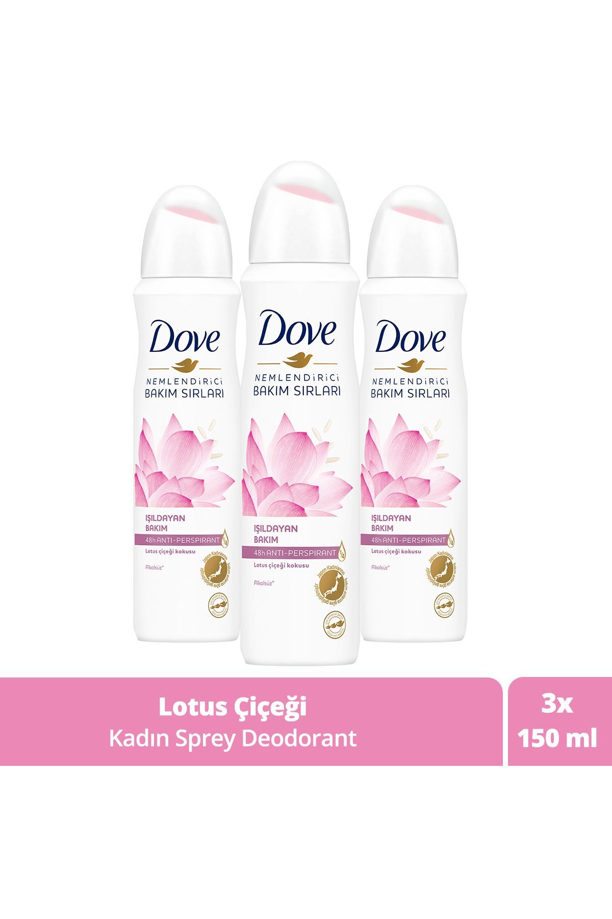 Kadın Sprey Deodorant Işıldayan Bakım Lotus Çiçeği Kokusu 150 ml X3 Adet