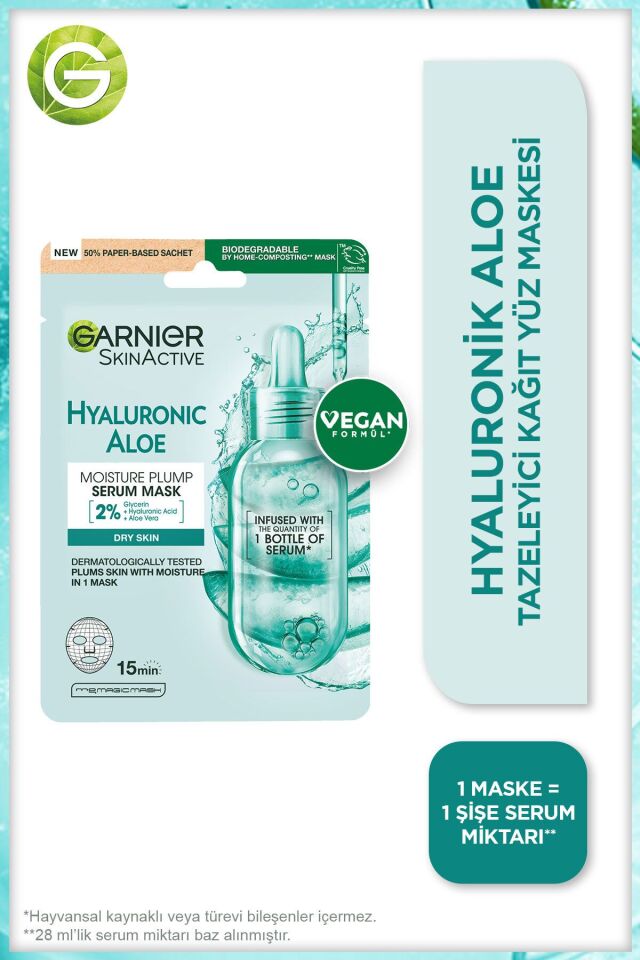 Garnier Hyaluronik Aloe Tazeleyici Kağıt Yüz Maskesi 3'lü Set