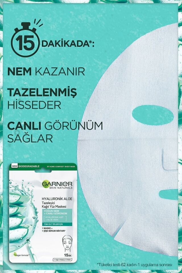 Garnier Hyaluronik Aloe Tazeleyici Kağıt Yüz Maskesi 3'lü Set