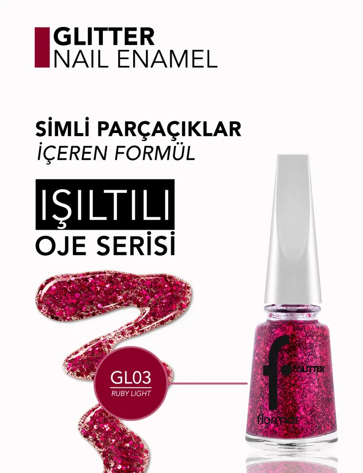 Flormar Glitter Yarı Saydam Simli Oje GL03 Ruby Light