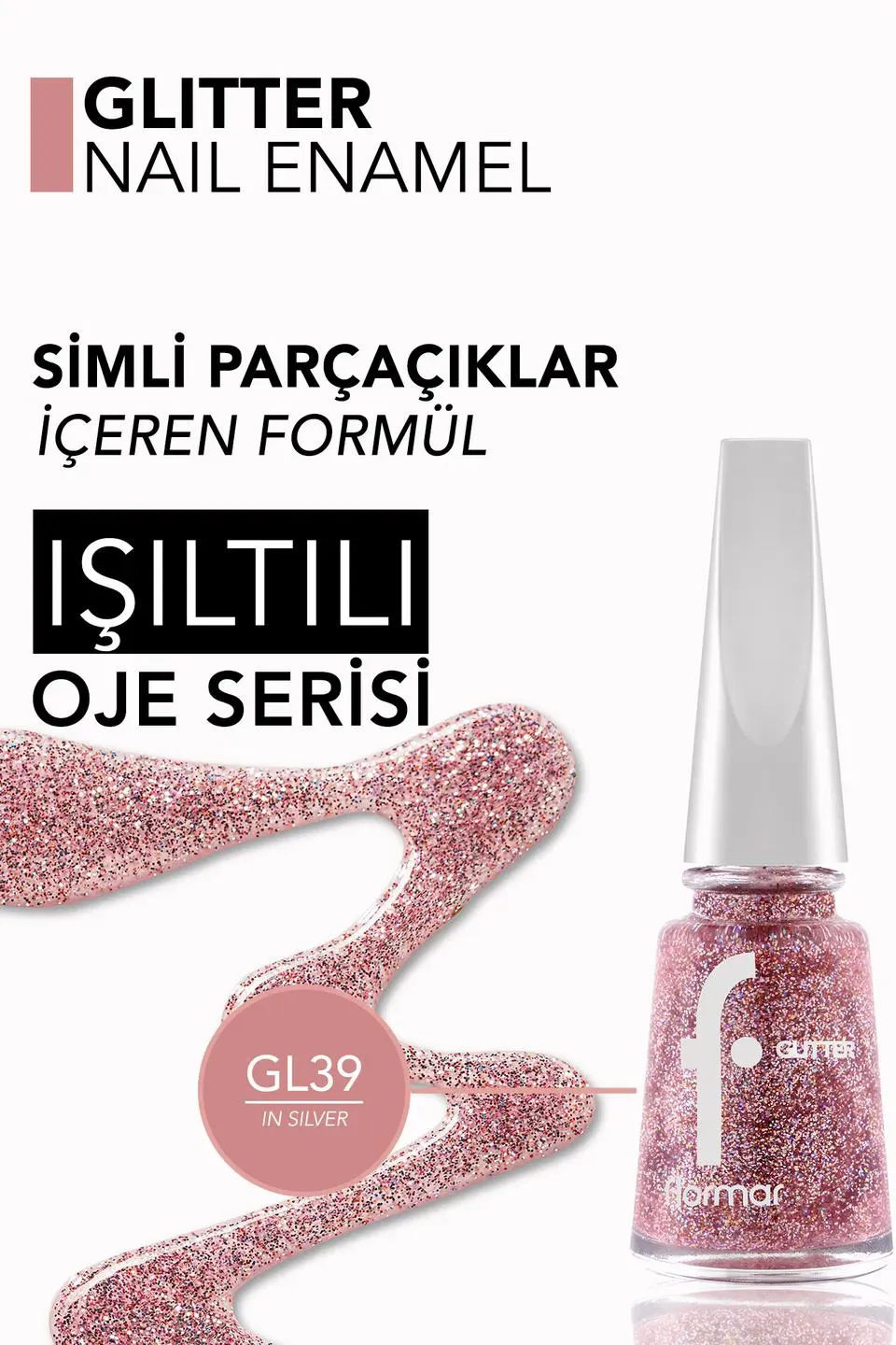 Flormar Glitter Yarı Saydam Simli Oje GL39 Red In Silver