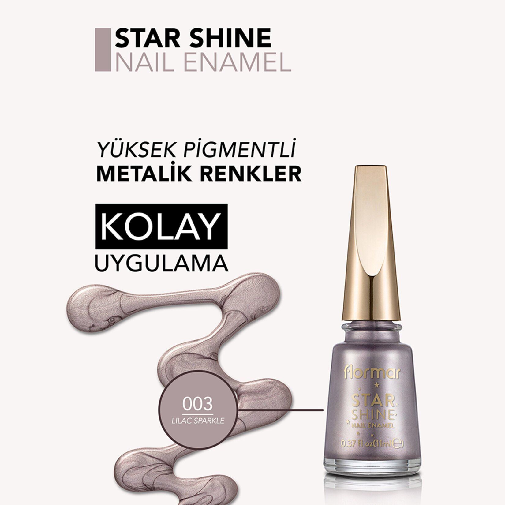 Flormar Star Shine Yoğun Pigmentli ve Metalik Görünümlü Oje 003 Lilac Sparkle