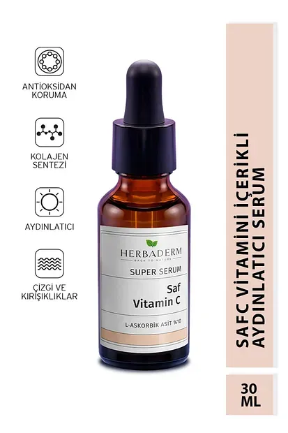 Herbaderm C Vitamin Aydınlatıcı Ve Ton Eşitleyici Yüz Serumu 30 ml %10 Ascorbic Acid