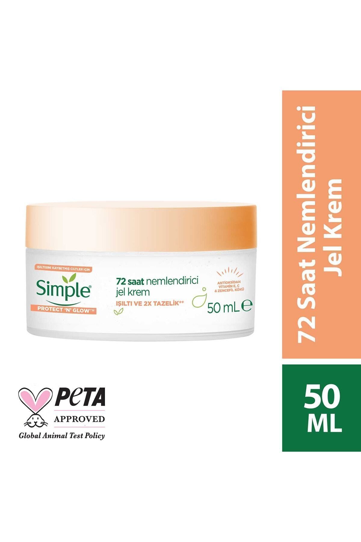 Simple Protect 'n' Glow 72 Saat Nemlendirici Jel Krem Işıltısını Kaybetmiş Ciltler Için 50 ml