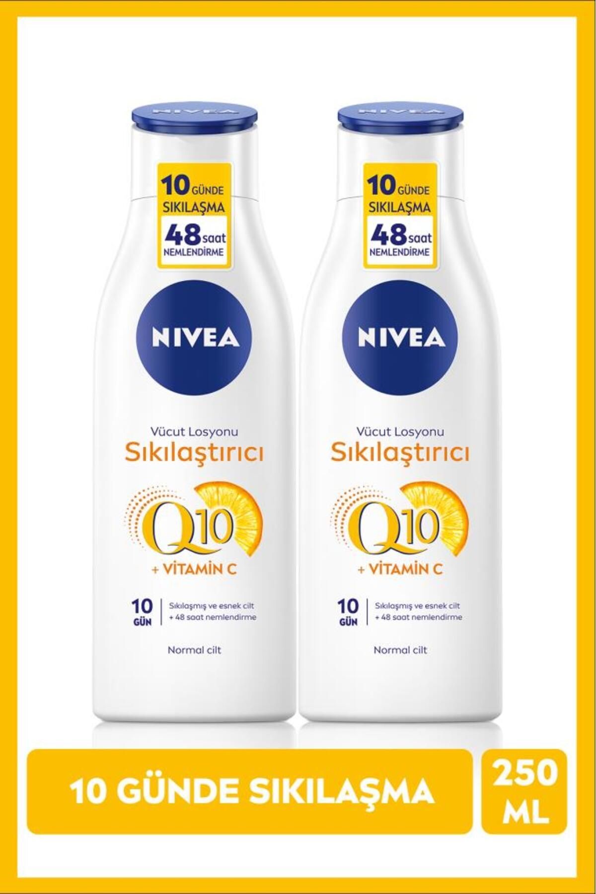 Nivea Q10 Sıkılaştırıcı Vücut Losyonu 250ml, 7 Günde Sıkılaştırıcı, C Vitamini, Nemlendirici, X2 Adet