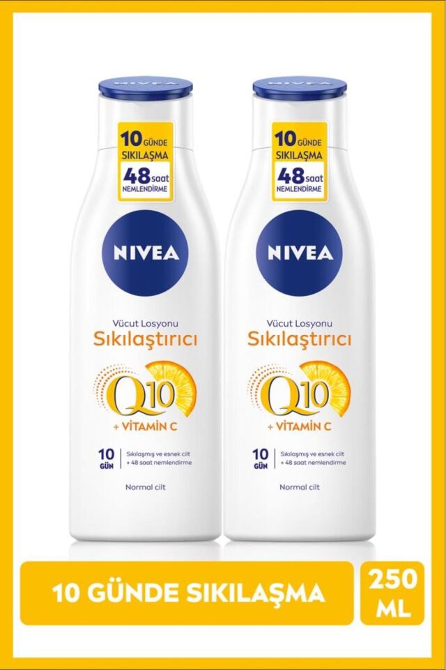 Nivea Q10 Sıkılaştırıcı Vücut Losyonu 250ml, 7 Günde Sıkılaştırıcı, C Vitamini, Nemlendirici, X2 Adet