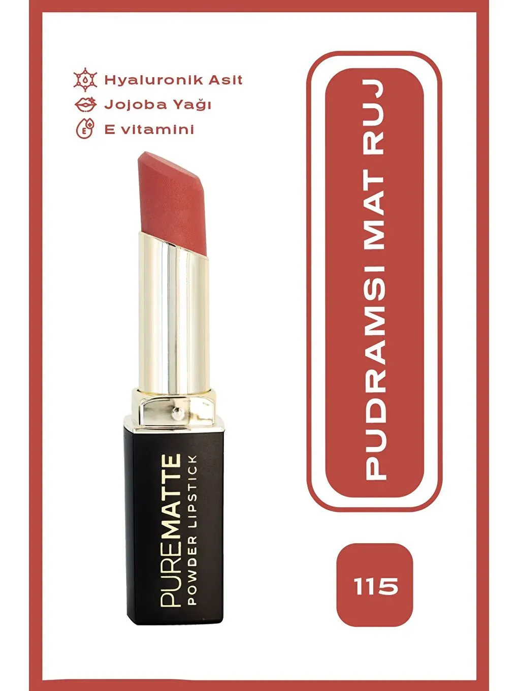 GOLDEN ROSE Pure Matte Powder Lipstick No: 115 - Pudralı Mat Ruj