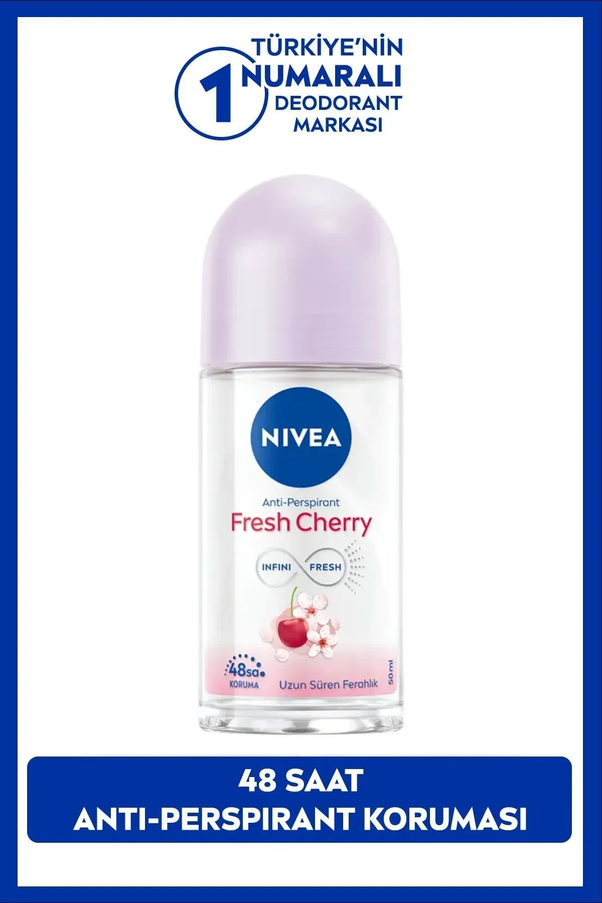 Nivea Kadın Roll-on Deodorant Fresh Cherry 50ml, Gün Boyu Ferahlık, Kiraz Kokusu, 48 Saat Ter Koruması