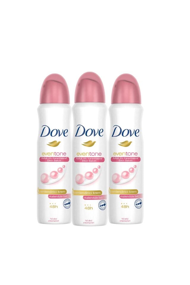 Dove Kadın Sprey Deodorant Eventone 1/4 Nemlendirici Krem Etkili Kalendula Özü 150 ml X3 Adet