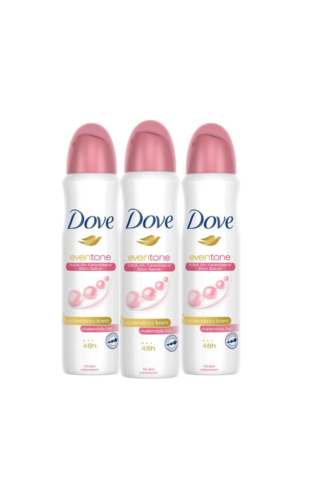 Dove Kadın Sprey Deodorant Eventone 1/4 Nemlendirici Krem Etkili Kalendula Özü 150 ml X3 Adet
