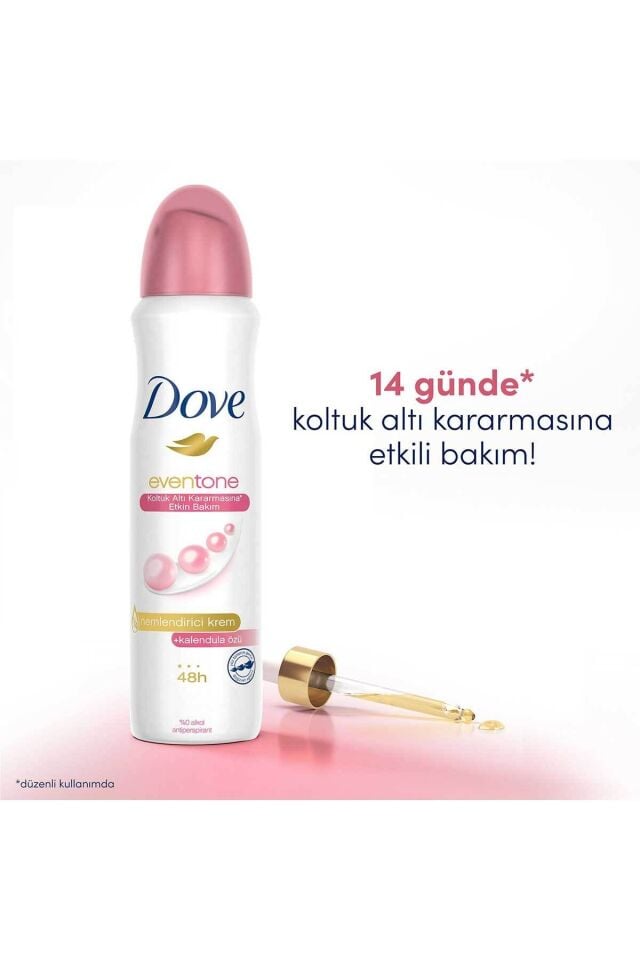 Dove Kadın Sprey Deodorant Eventone 1/4 Nemlendirici Krem Etkili Kalendula Özü 150 ml X3 Adet