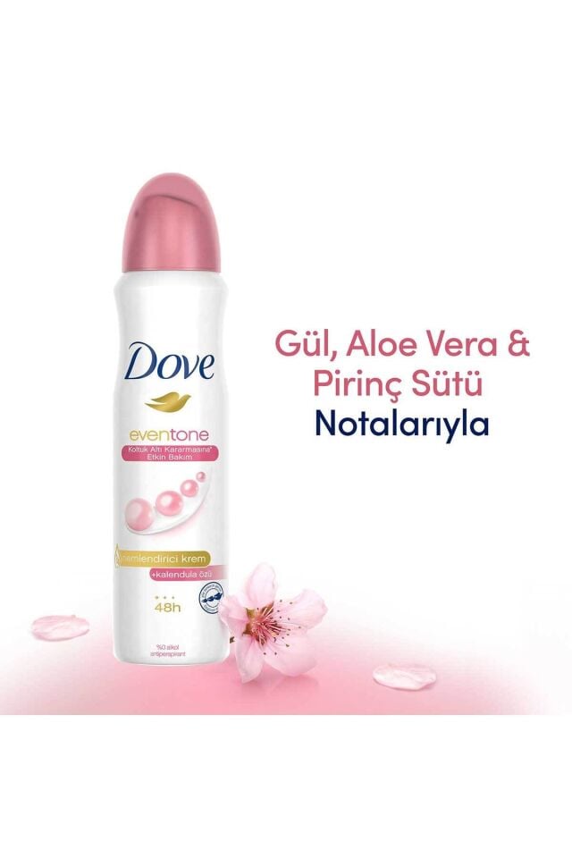 Dove Kadın Sprey Deodorant Eventone 1/4 Nemlendirici Krem Etkili Kalendula Özü 150 ml X3 Adet