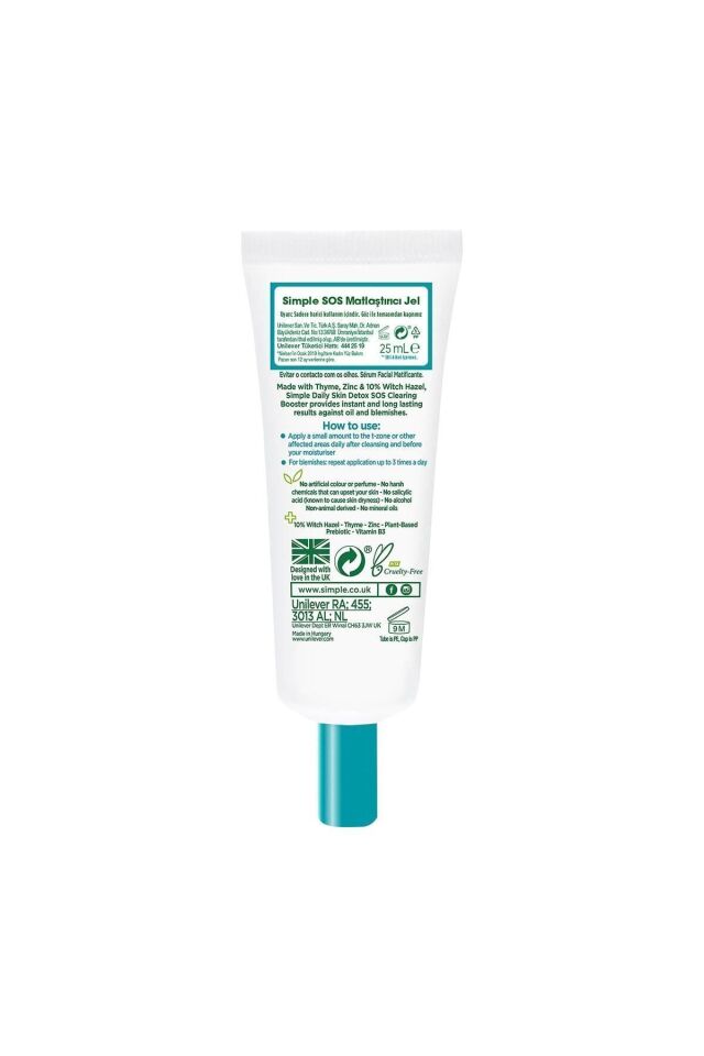 Sipmle Daily Skin Detox SOS Matlaştırıcı Jel Yağlı Ve Sivilceli Görünümü Azaltmaya Yardımcı 25 ml