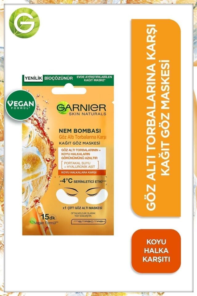 Garnier 3'lü Nem Bombası Göz Altı Torbalarına Karşı Kağıt Göz Maskesi