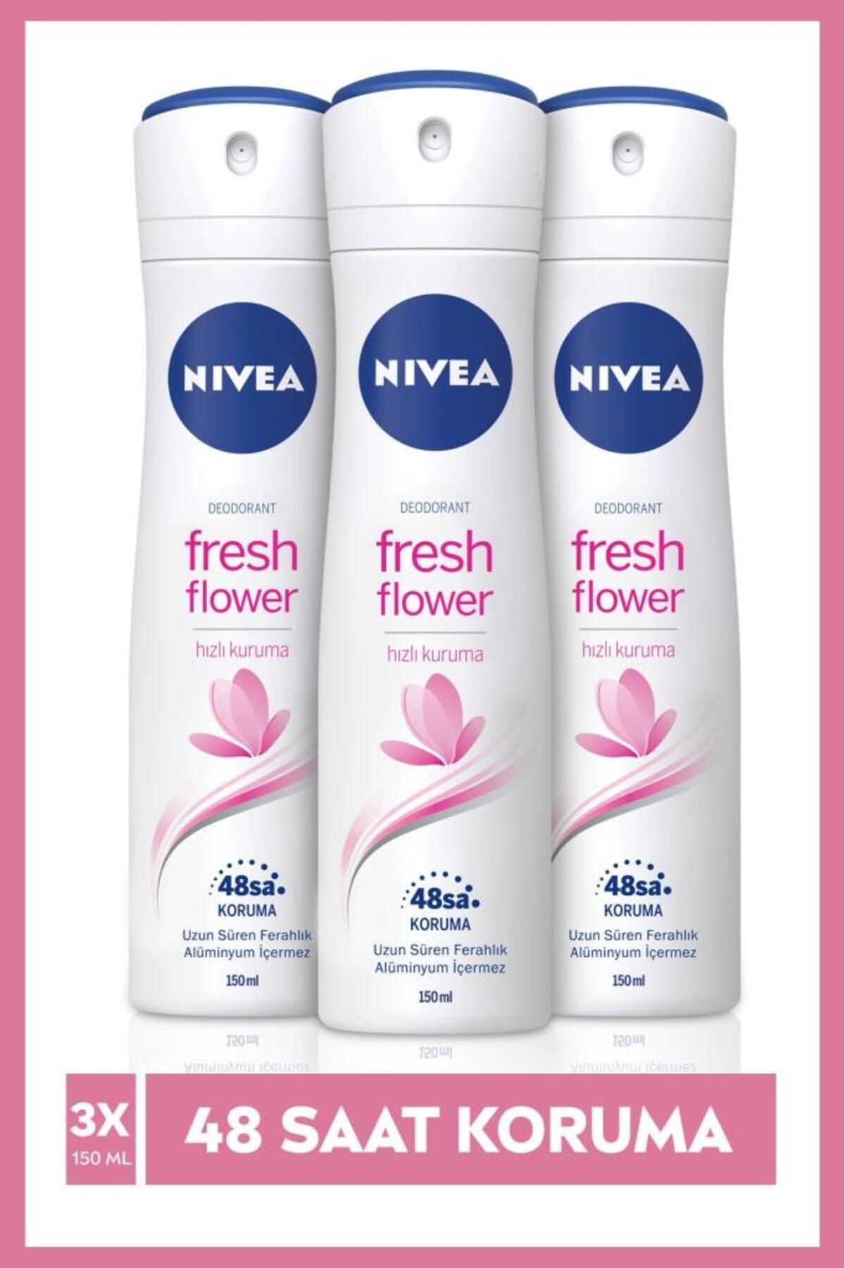 Nivea Kadın Sprey Deodorant Fresh Flower, 48 Saat Deodorant Koruması, 150mlx3 Adet