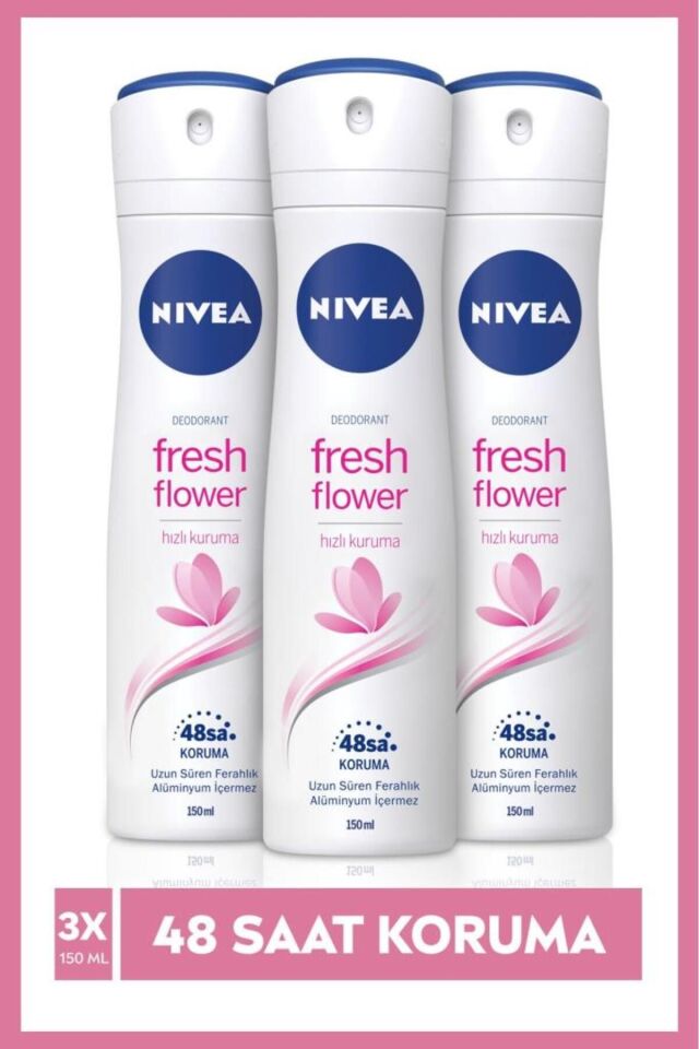 Nivea Kadın Sprey Deodorant Fresh Flower, 48 Saat Deodorant Koruması, 150mlx3 Adet
