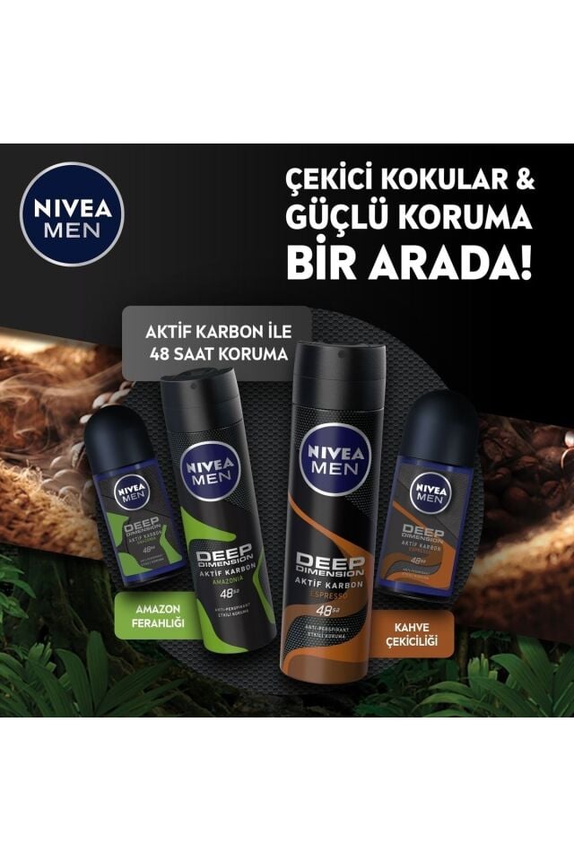 Nivea Men Erkek Deodorant Deep Dimension Espresso 150 ml X3 Adet,48 Saat Anti-perspirant Koruma