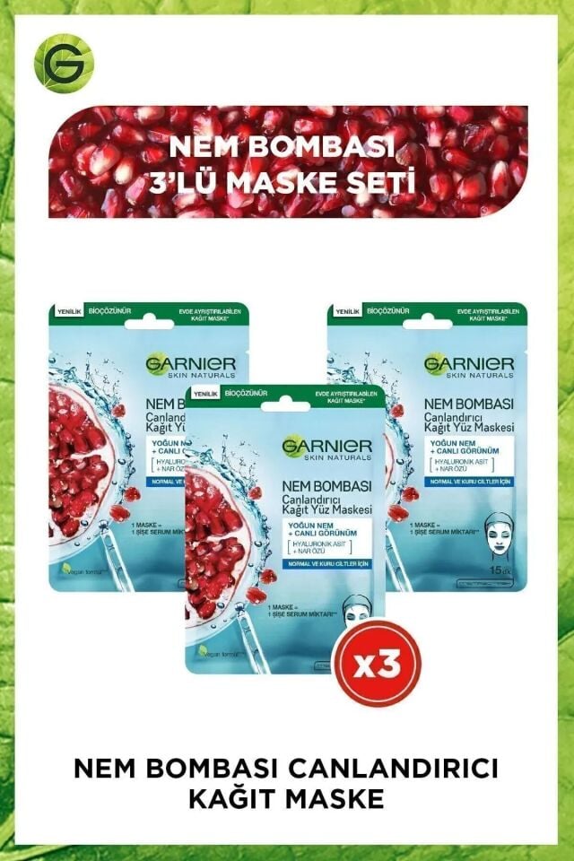 Garnier STD Nem Bombası Canlandırıcı Kağıt Maske 28 gr 3'lü Klasik