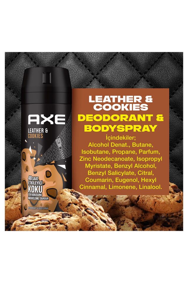 Axe Erkek Sprey Deodorant Leather & Cookies 48 Saat Etkileyeci Koku 150 ml X3 Adet