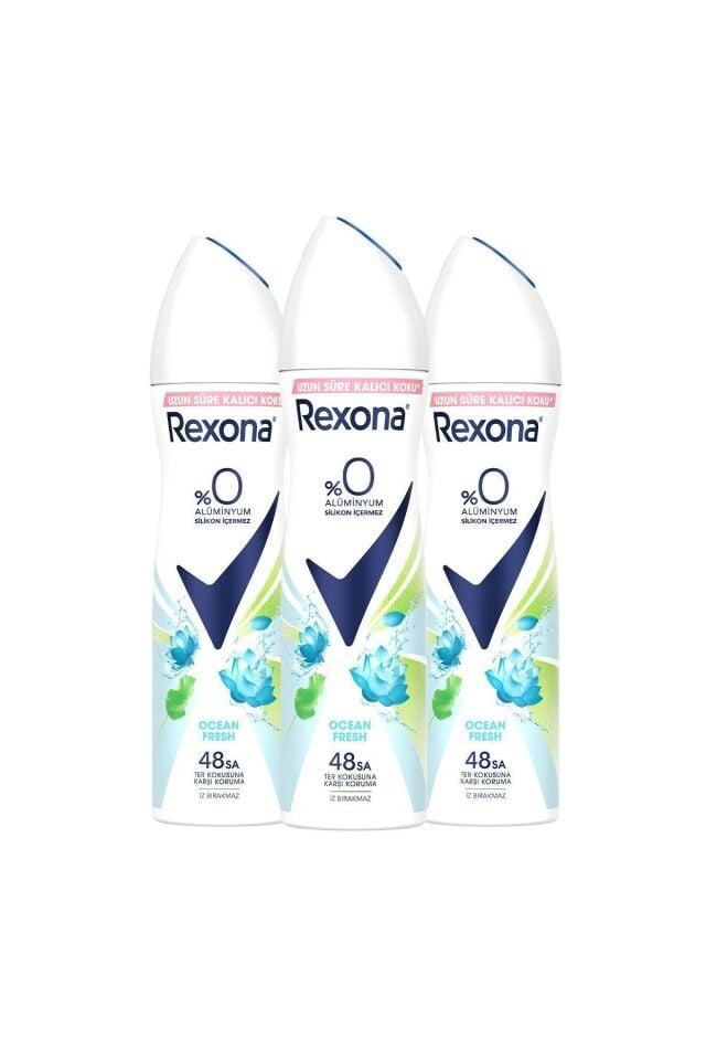 Rexona  Kadın Sprey Deodorant Ocean Fresh %0 Alüminyum 48 Saat Ter Kokusuna Karşı Koruma 150 Ml X3